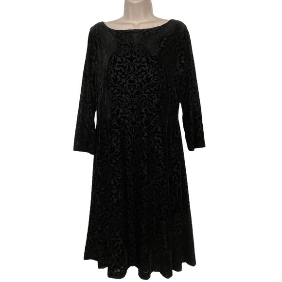 Talbots Women's Black Velvet Flocked Embellished Dress M Velvet Burnout - Picture 2 of 11